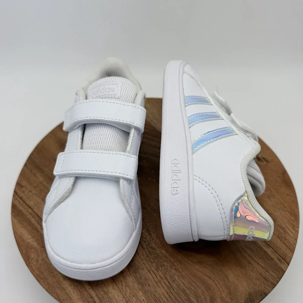 Adidas Grand Court I FW1276 White Iridescent Size 6K Toddler Sneakers Shoes NEW